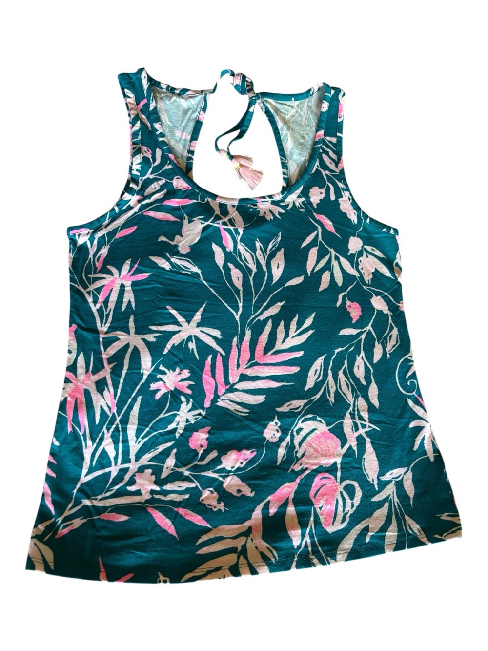 NWOT Lilly Pulitzer Teal Floral Noemi Scoop Neck Tank with Pink Accents Sz M